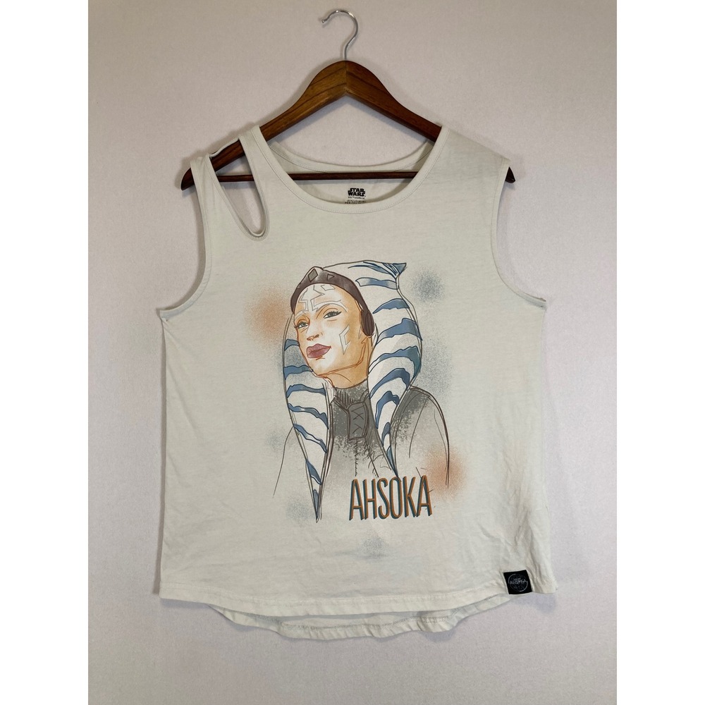 Sci-Fi Star Wars Womens Large Off-White Ahsoka Tano Cutout Graphic Tank Top